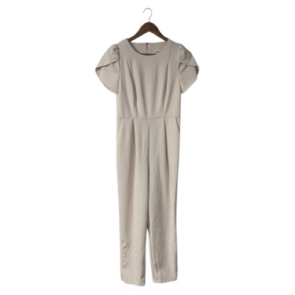 Calvin Klein Blush Pink Jumpsuit Flutter Puff Short Sleeve Wedding Guest Size 6